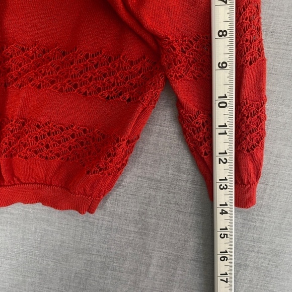 Impress Bolero Sweater Sz Large Red Crochet Cutouts Lightweight Knit Half Sleeve - Picture 9 of 9